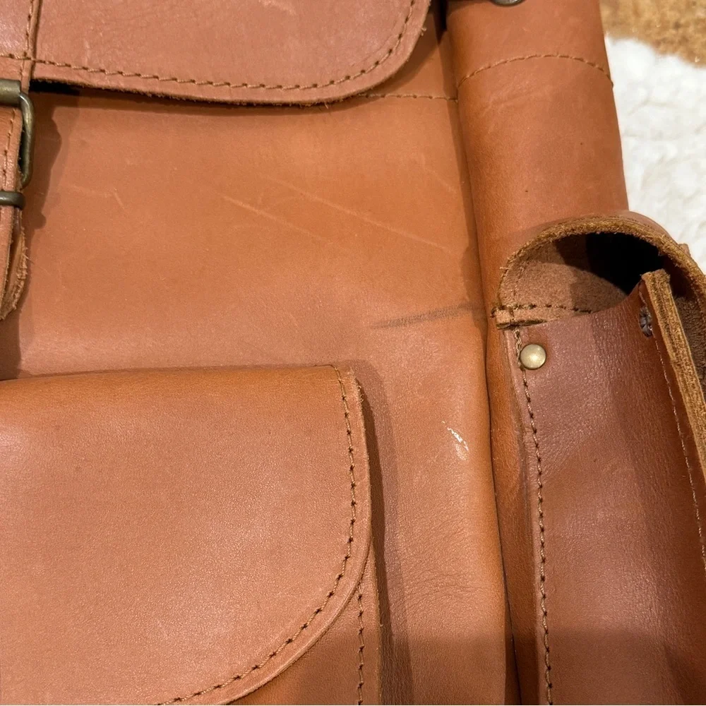 Handmade Greek Genuine Leather Backpack Travel Rucksack‎ Side Pockets Brown
